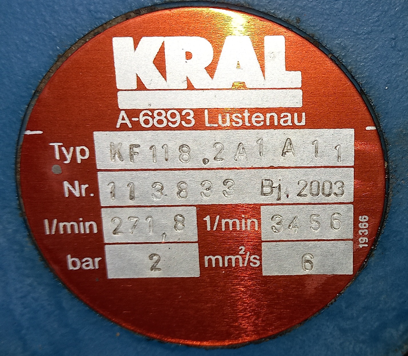 KRAL Screw Pump Model: KF 118.2A1A11 72 GPM 3456 RPM 2 Bar 50/60 Hz Used - Image 3