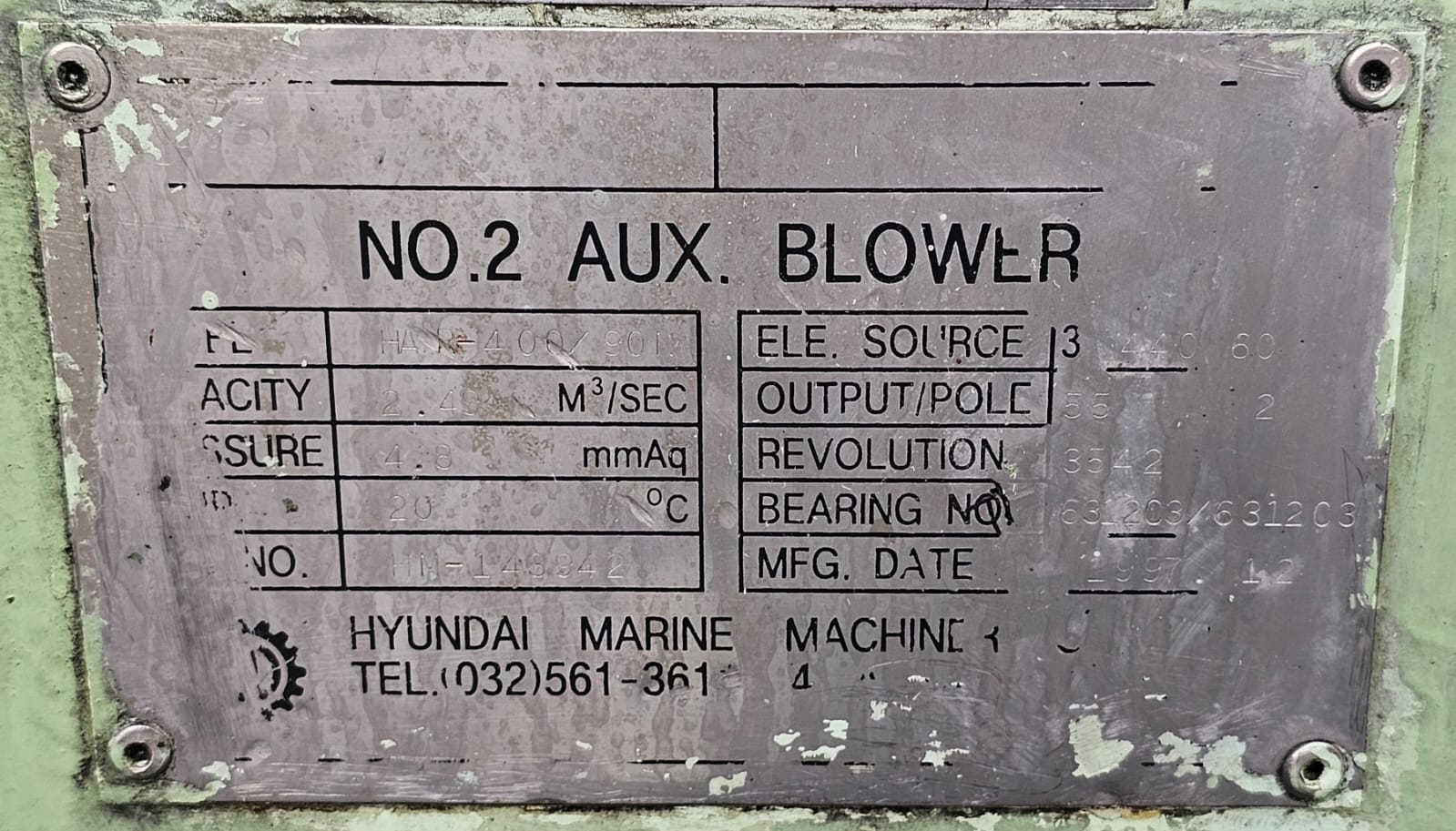 Hyundai Marine Machinery Co.,LTD Auxiliary Blower Model : HA R-400/900N - Image 4