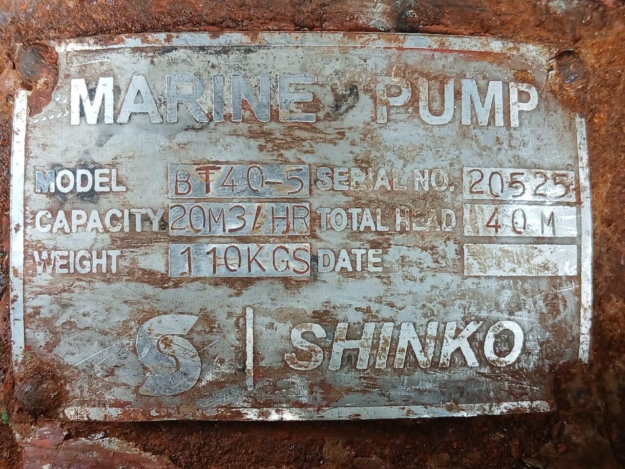 Shinko Marine Pump Model: BT40-5 capacity: 20m3/h - Image 3