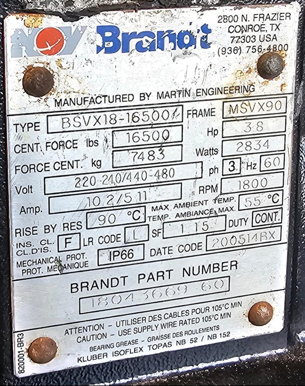 National Oilwell Varco Vibrator (Vibrating) Motor USA Type: BSVX18-16500 Frame: MSVX90 Part No: 18043669-60 - Image 2