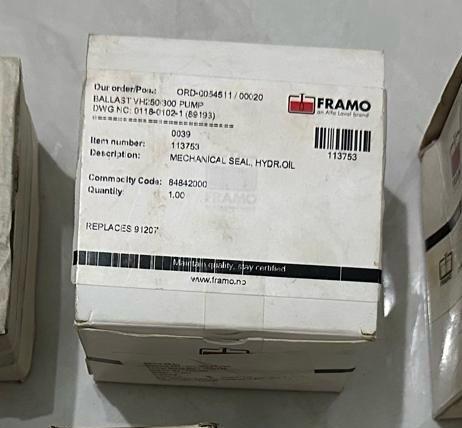 Framo Mechanical Seal for VHC300/300 Ballast Pump - NEW Id No : 113753 Replaces: 91207