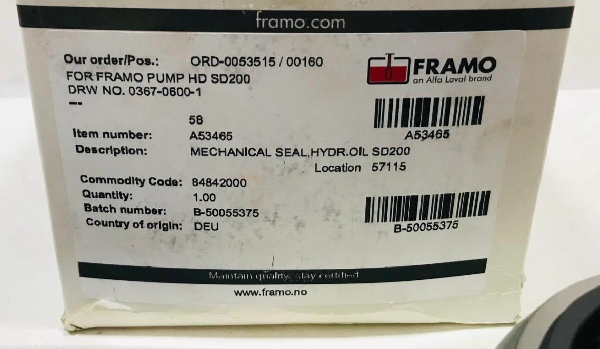 Framo Pump HD SD200 Mechanical Seal Hydr Oil Id No : A53465 - Image 2