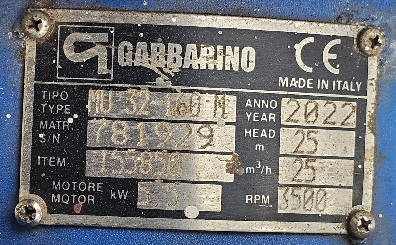 GARBARINO MU 32-160 M Centrifugal Pump 25m3/h 25m 5.5KW - Image 2