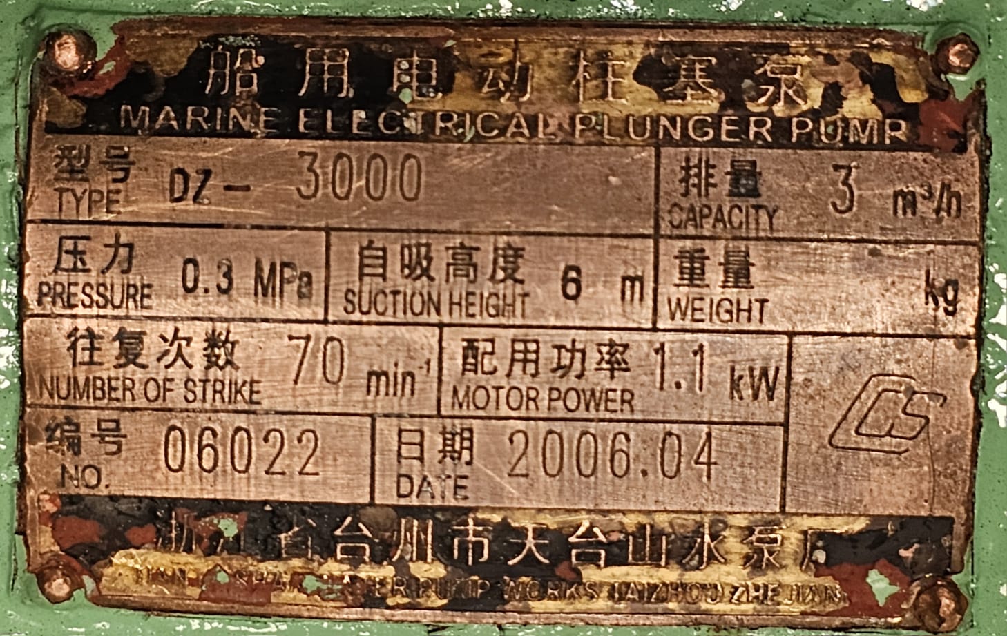 Tiantaishan Marine Plunger Pump DZ-3000 3m3/h 6m - Image 7