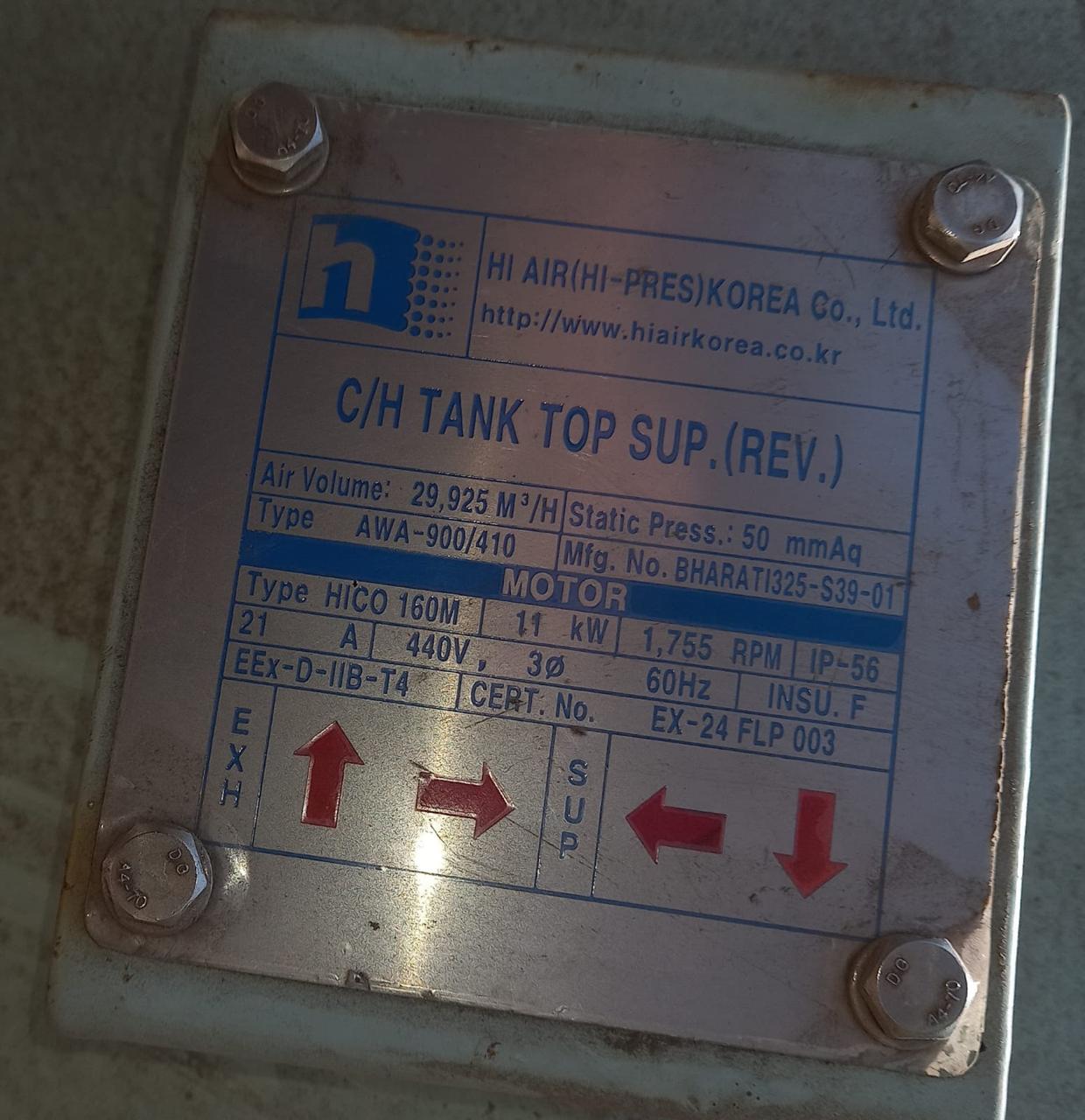HI AIR Korea Axial Fan Model:AWA-900/410 11 kW 29925 m3/h C/H Tank Top Supply Fan - Image 5