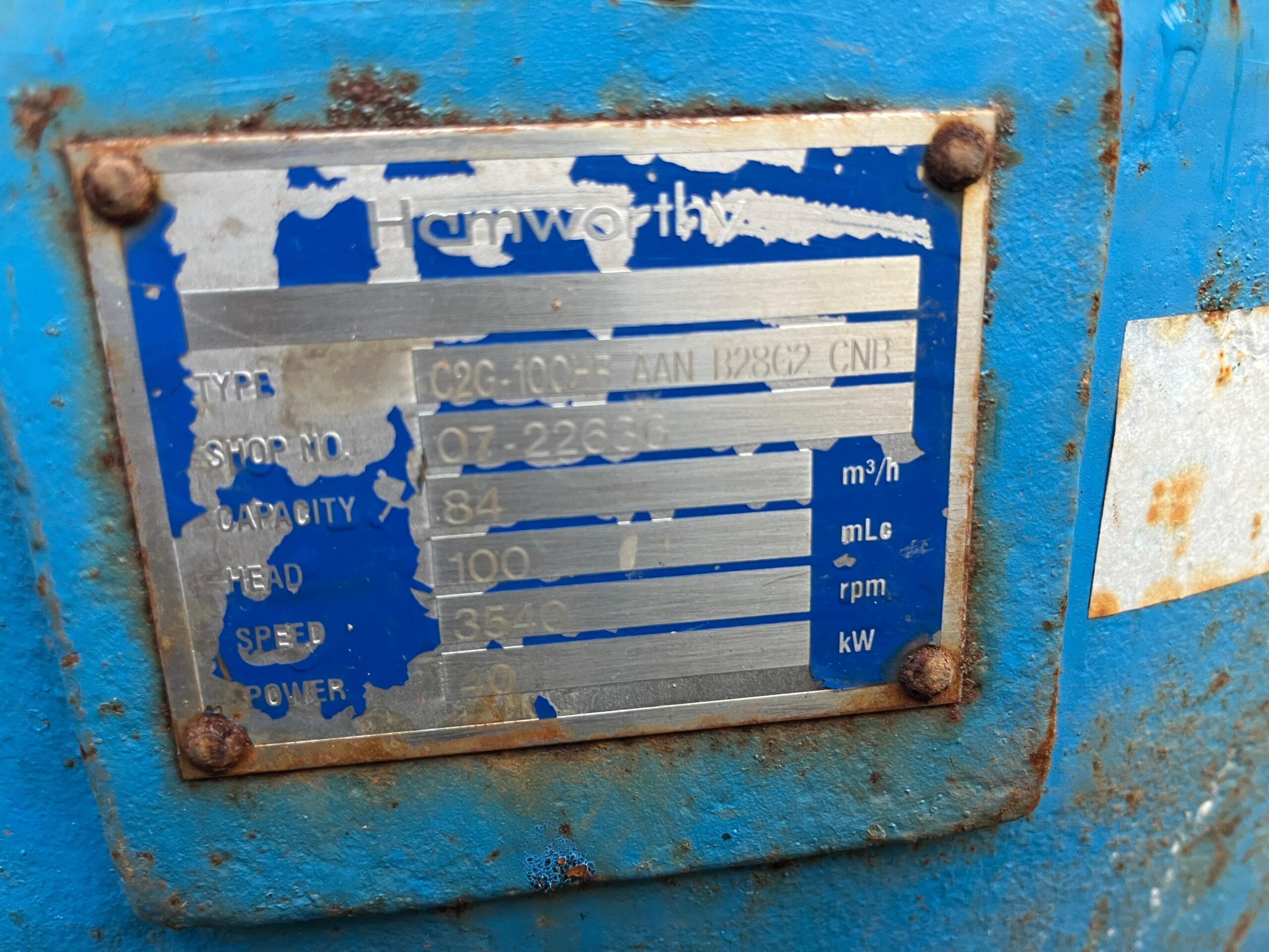 HAMWORTHY Pump Type C2G-100HB AAN B28G2 84 m3/h Head 100 MLG - Image 2