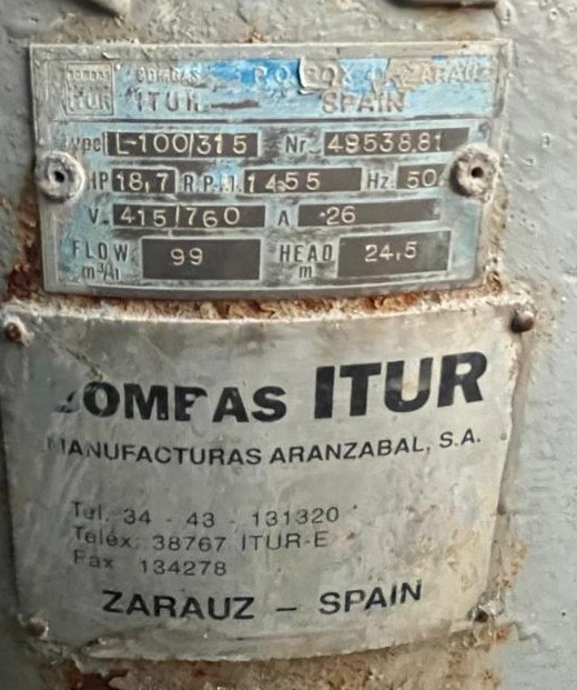 KSB Bombas Itur Centrifugal Pump Type: L-100/315 99 m3/h x 24.5M - Spain Make - Image 2