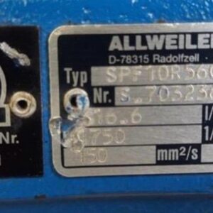 Allweiler Screw Pump Type:SPF10R56G8.3-W20 - 16.6 L/Min - 2 Bar
