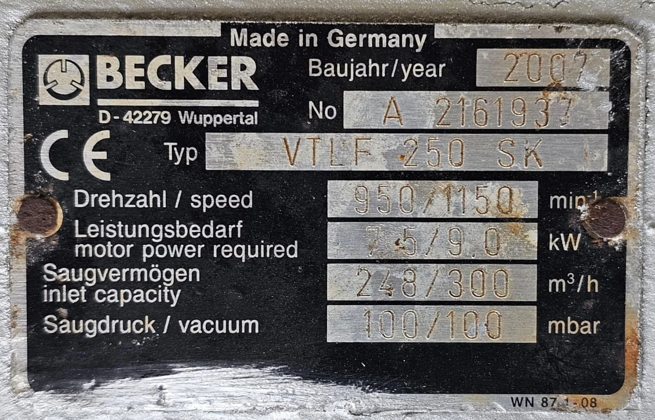 Becker Rotary Vane Vacuum Pump Type:VTLF 250 SK 300 m3/h - Image 2