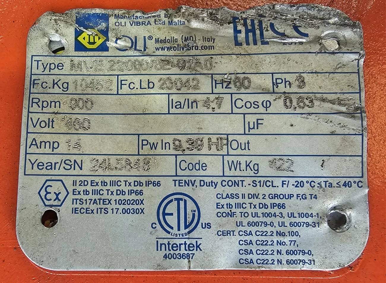 OLI VIBRA Rotary Electric Vibrator Type: MVE 22000/8E 10 HP 900RPM - Image 2