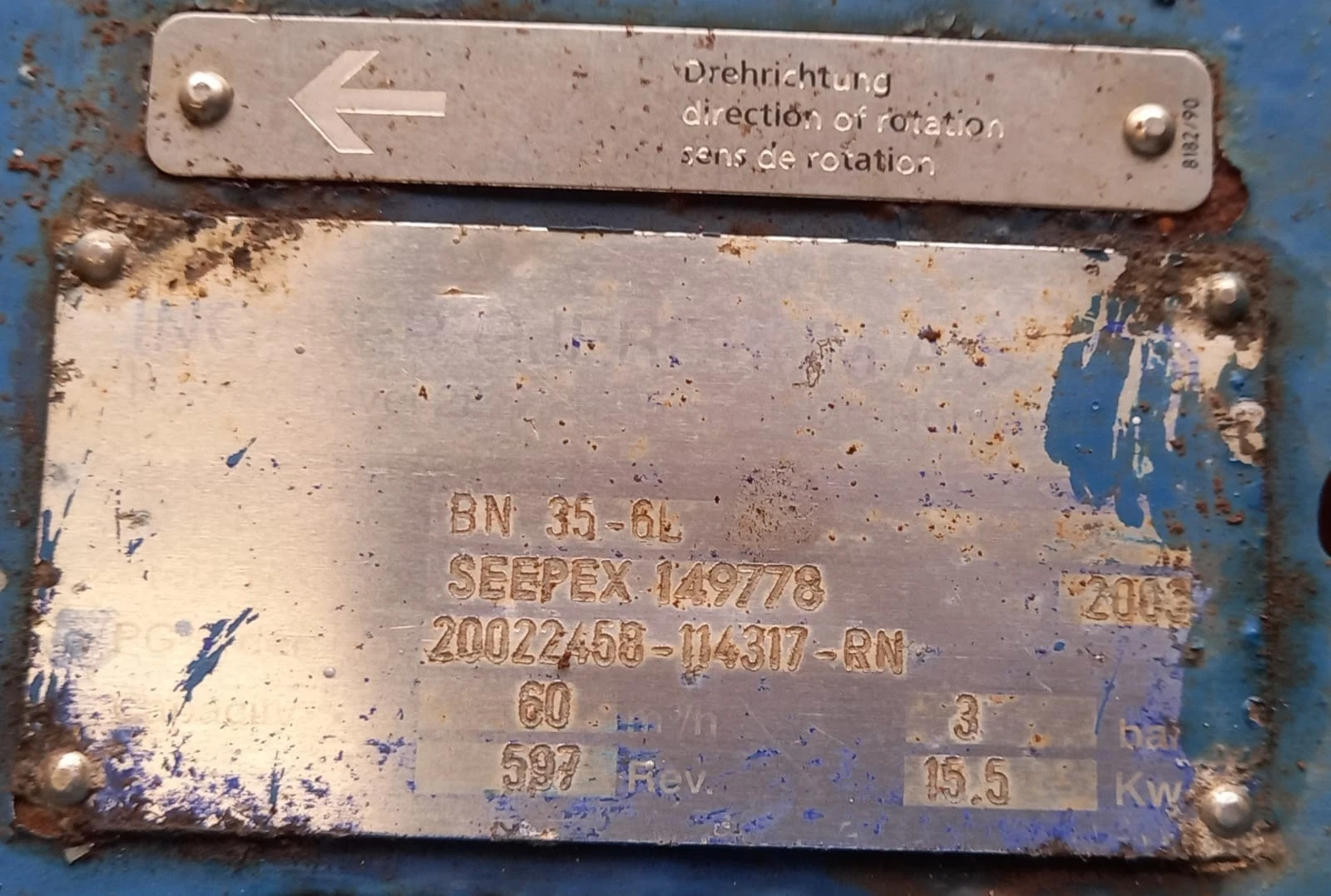 Seepex Bilge Pump Model: BN 35-6L 15.5kW 264GPM 3Bar 50/60Hz Used - Image 2