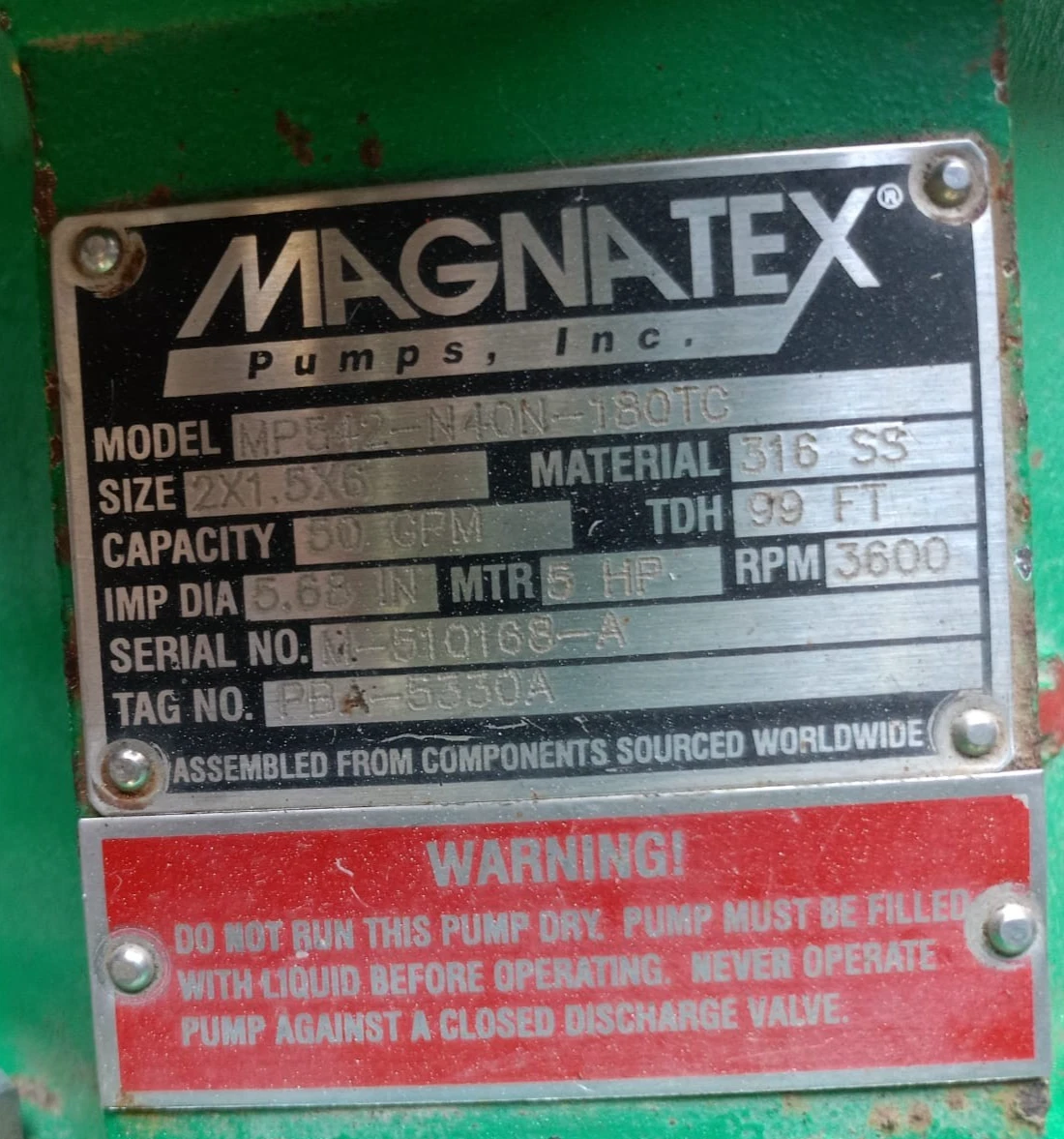 MAGNATEX Pumps Model: MPE42-N40N-180TC Centrifugal Chemical Pump - Image 2