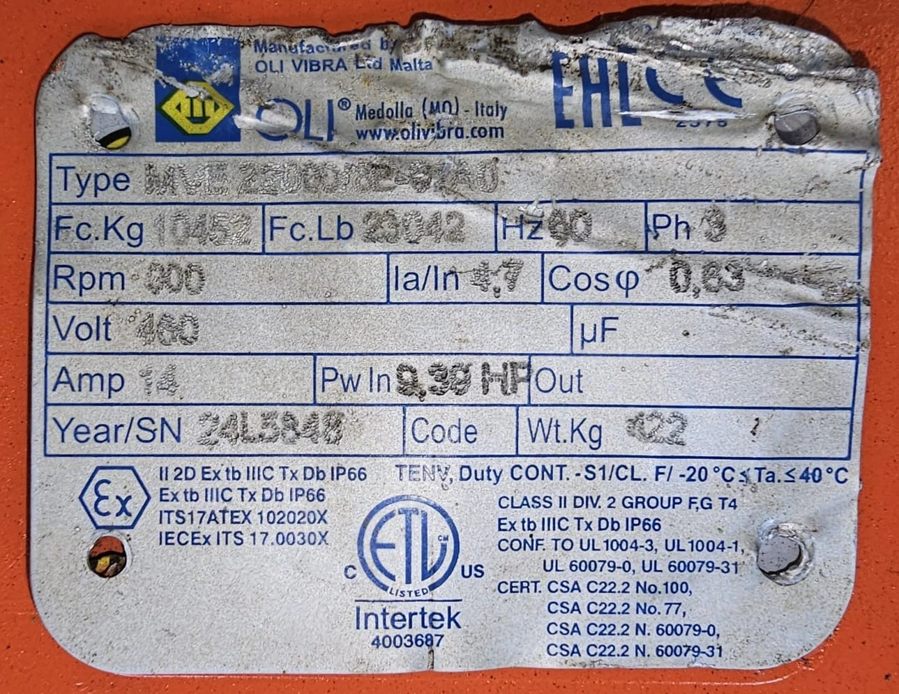 OLI VIBRA Rotary Electric Vibrator Type: MVE 22000/8E 10 HP 900RPM - Image 6