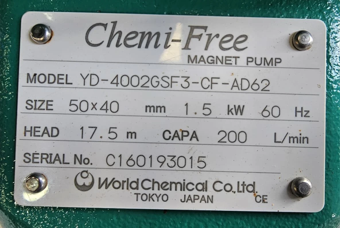 World chemical Magnetic Pump Type: YD-4002GSF3-CF-AD62 New - Image 2