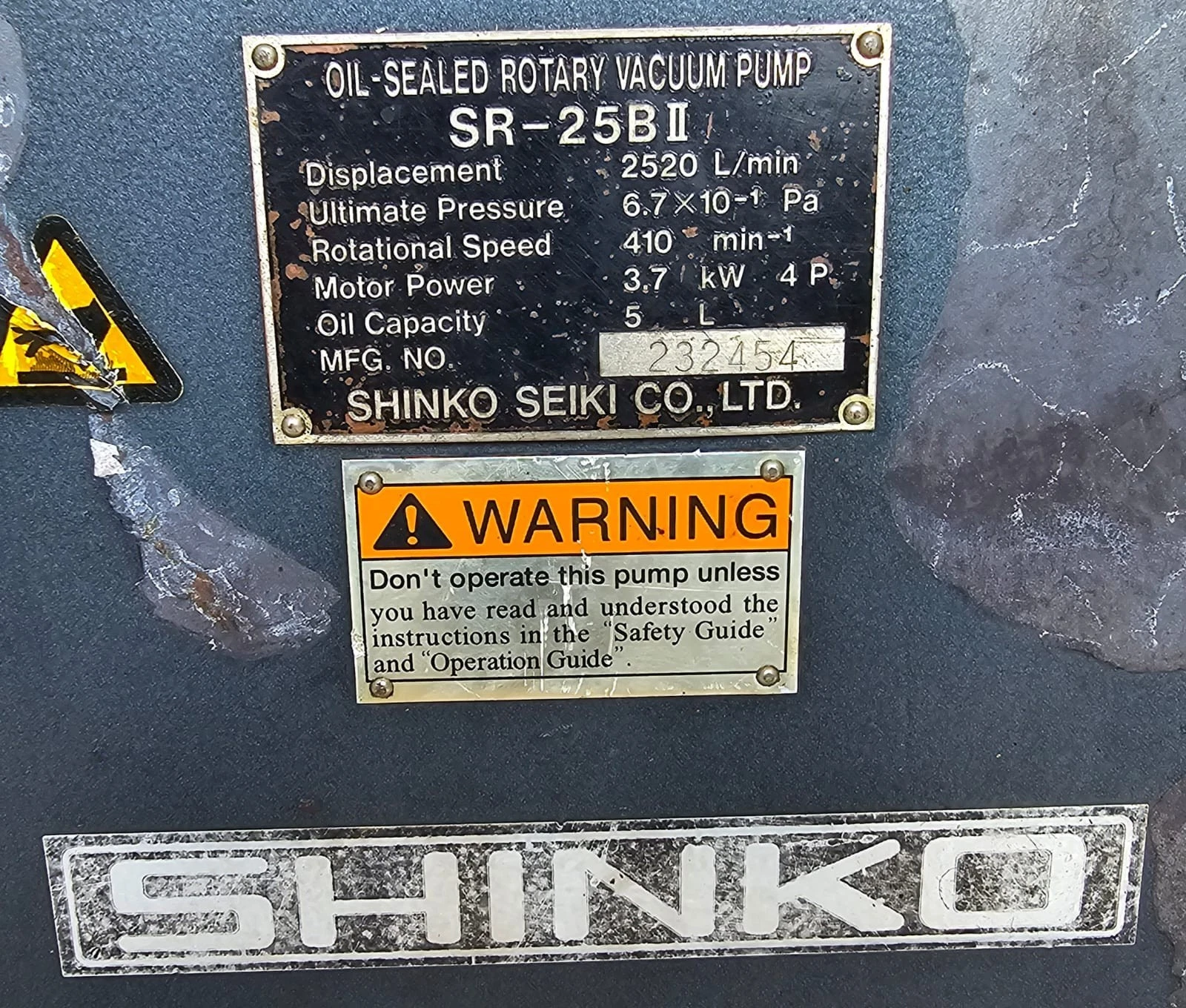 SHINKO SEIKI Oil Sealed Rotary Vaccum Pump Type:SR-25BII - Image 5