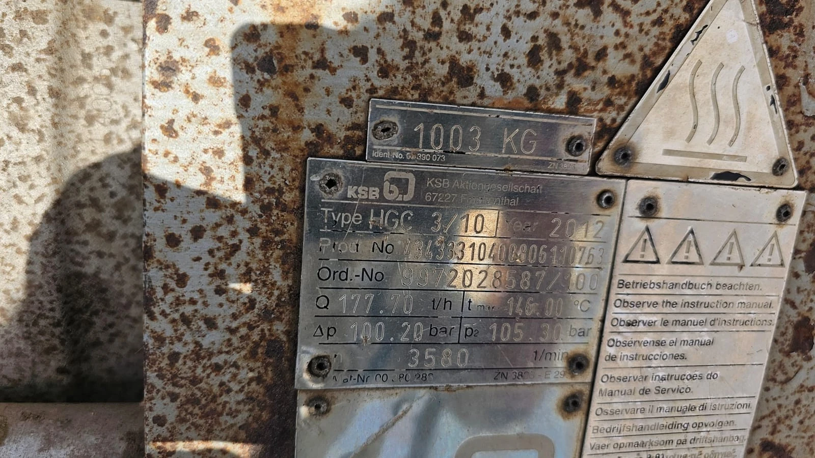 KSB Boiler Feed Pump Type: HGC 3/10 177.70 t/h USED - Image 5