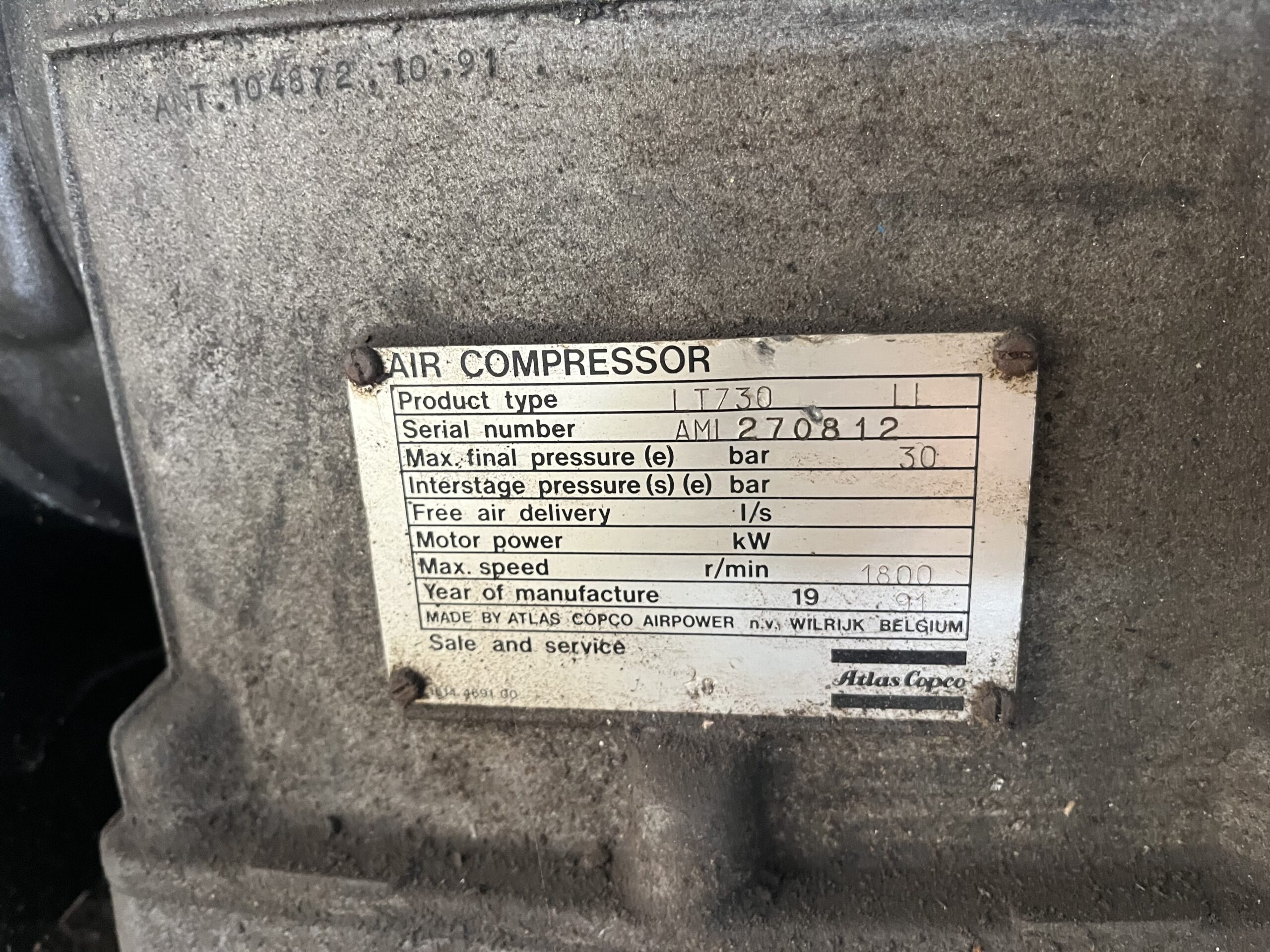 Atlas Copco Air Compressor Type: LT730 LL 30Bar - Image 2