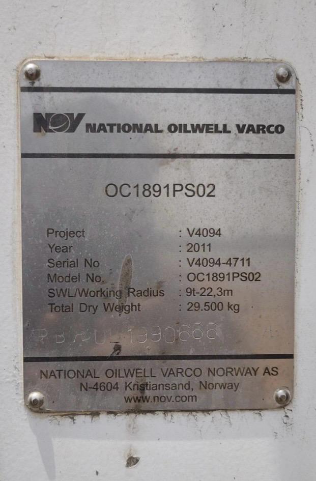 National Oilwell Varco Offshore Crane Model:OC1891PS02 SWL 9t-22.3m - Image 2