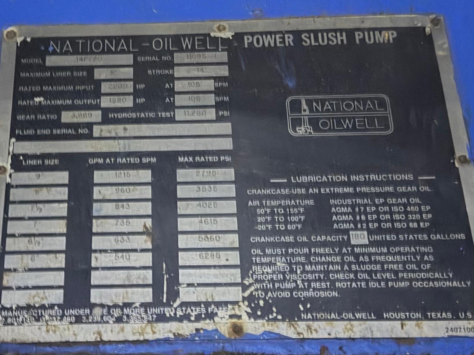 National Oilwell Varco 2200 HP Triplex Mud Pump Model: 14P220 - Image 2